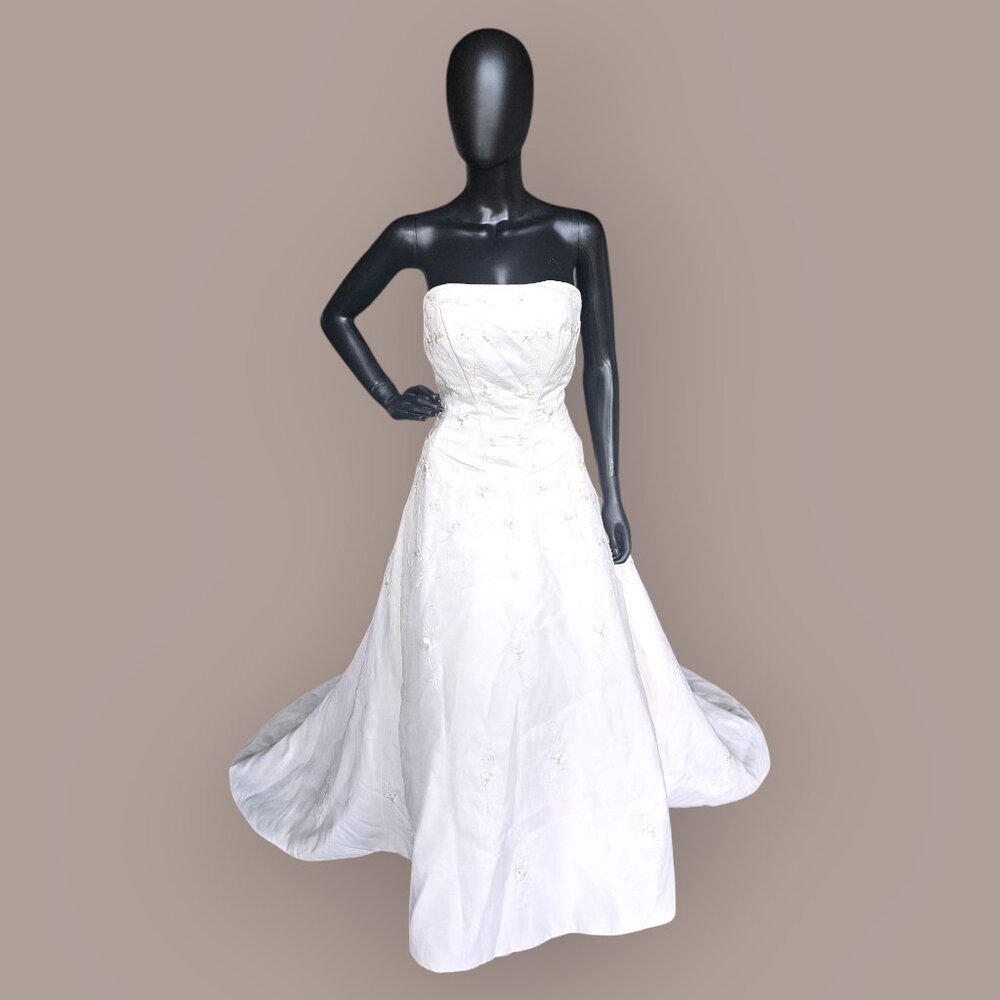 Ivory Strapless Embroidered A-Line Wedding Gown - Nu Mode